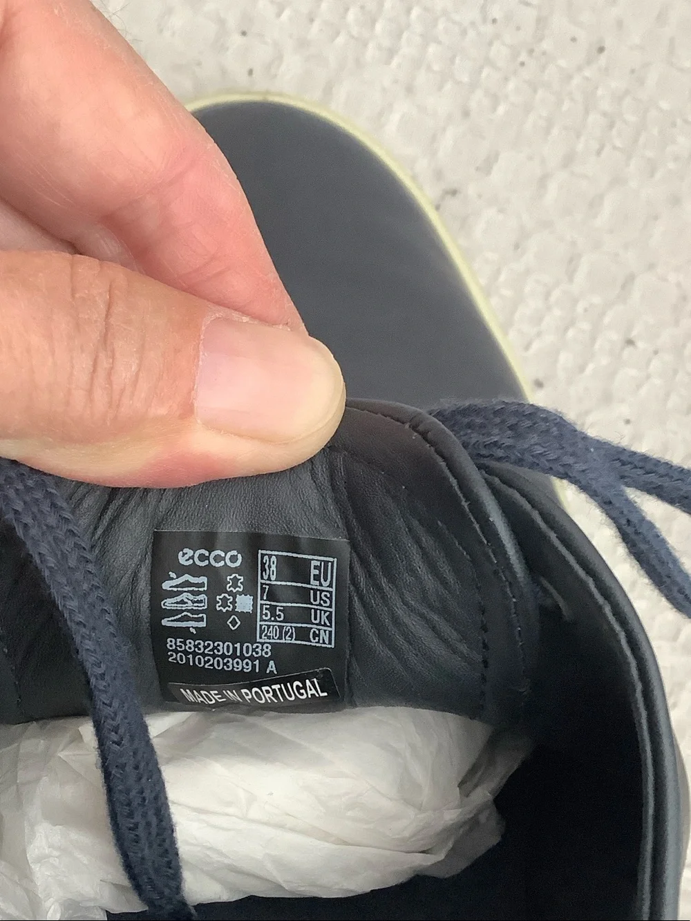Ecco Navy Leather Lace-Up Sneakers with Cream Soles
